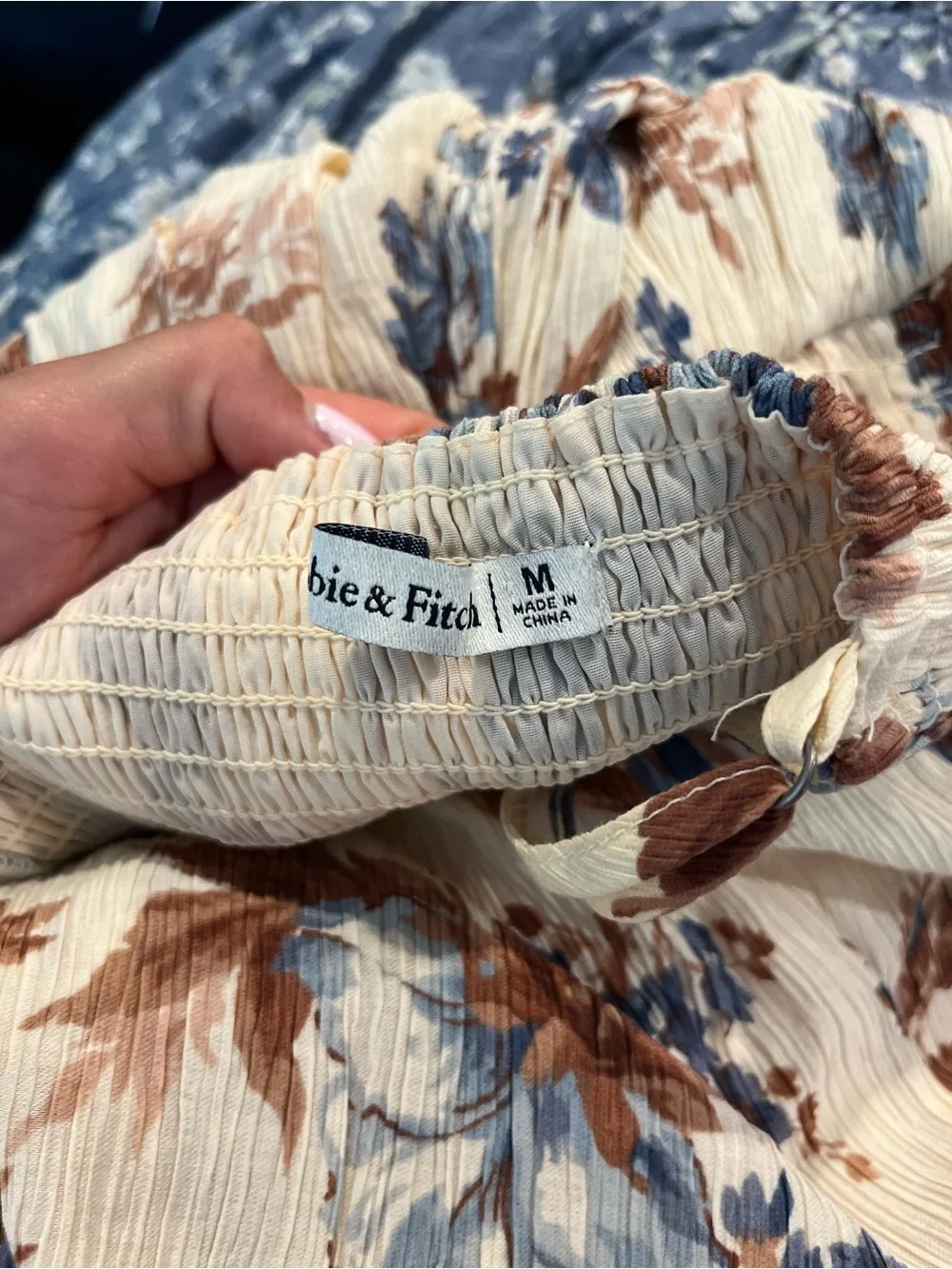 Abercrombie & Fitch Cream Floral Maxi Dress with Blue & Brown Print